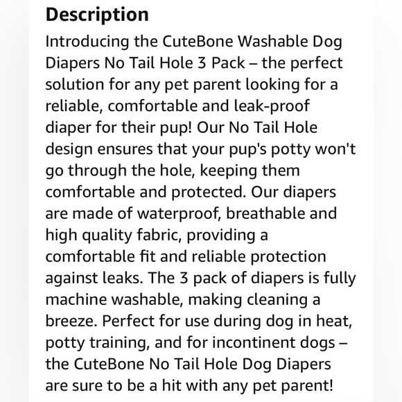 XL Cutedog dog diapers for docked tails-NWT - Picture 7 of 10